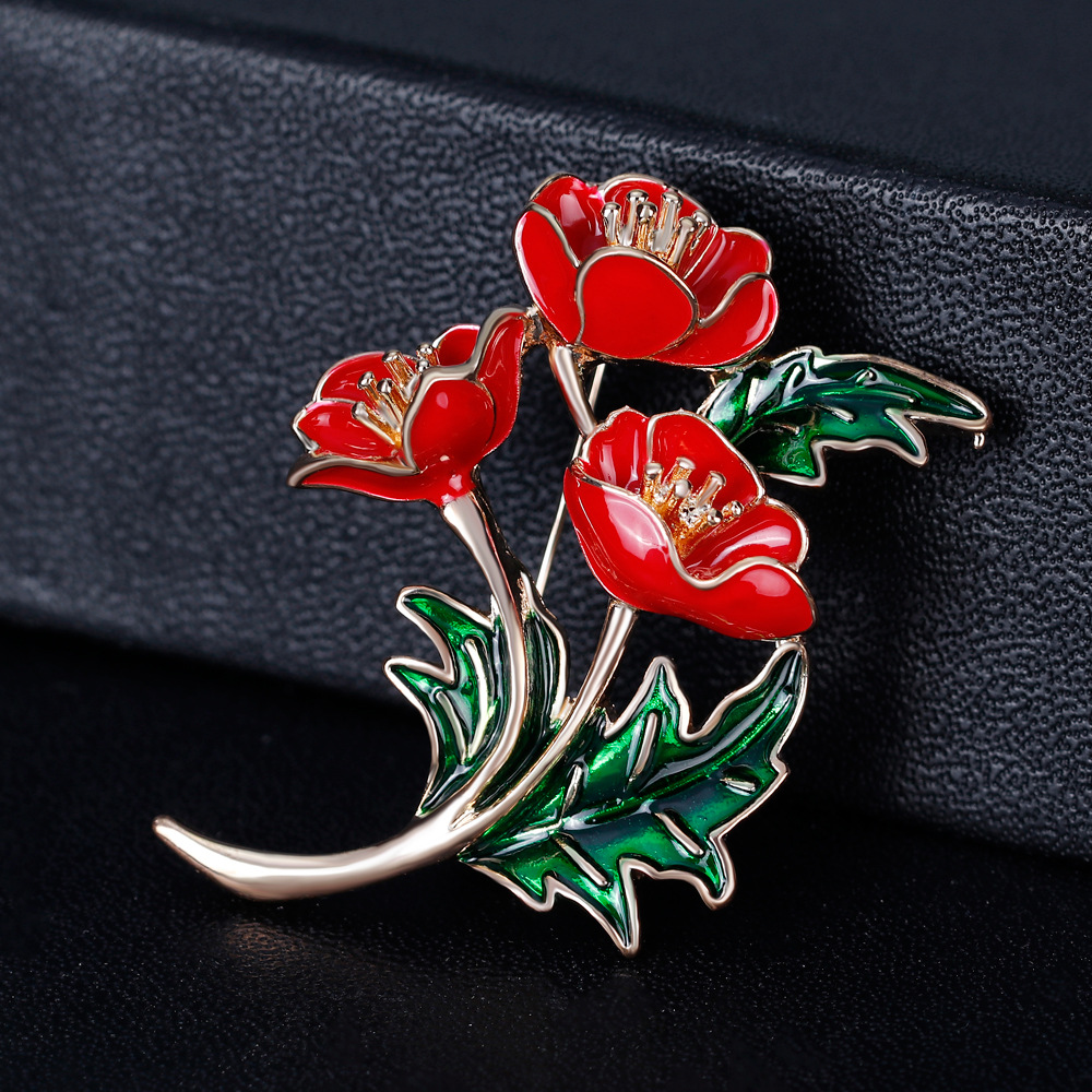 Women'S Accessories Uk - Emaliowana broszka z czerwonym kwiatem maku